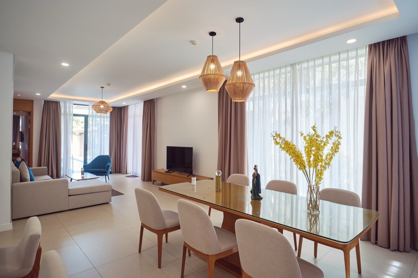 Open-plan living and dining room